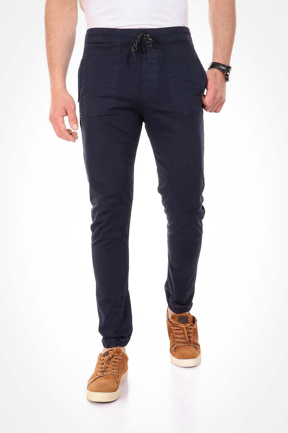 jebarden -Side Zipped Pockets Navy Blue Pants
