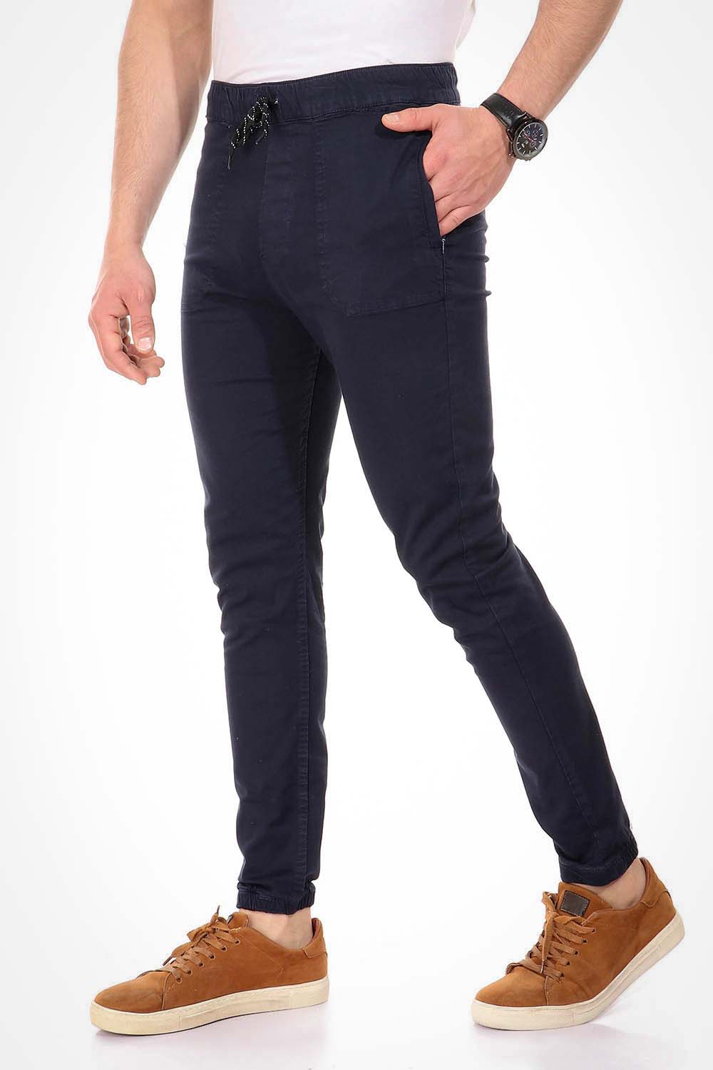 jebarden -Side Zipped Pockets Navy Blue Pants