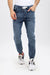 Front Light Wash Jeans With Elastic Waist & Hem - Navy Blue