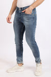 Cotton Slim Fit Scratched Jeans - Ice Blue