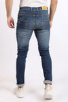 Slim Fit Cotton Jeans With Scratches - Wash Standard Blue