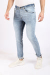 Slim Fit Cotton Jeans With Scratches - Ice Blue