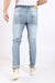 Slim Fit Cotton Jeans With Scratches - Ice Blue