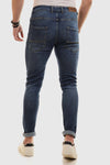 Slim Fit Cotton Jeans With Scratches - Wash Standard Blue