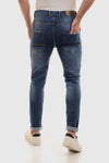 Slim Fit Cotton Jeans With Scratches - Wash Standard Blue