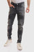 Slim Fit Cotton Jeans With Scratches - Wash Standard Black