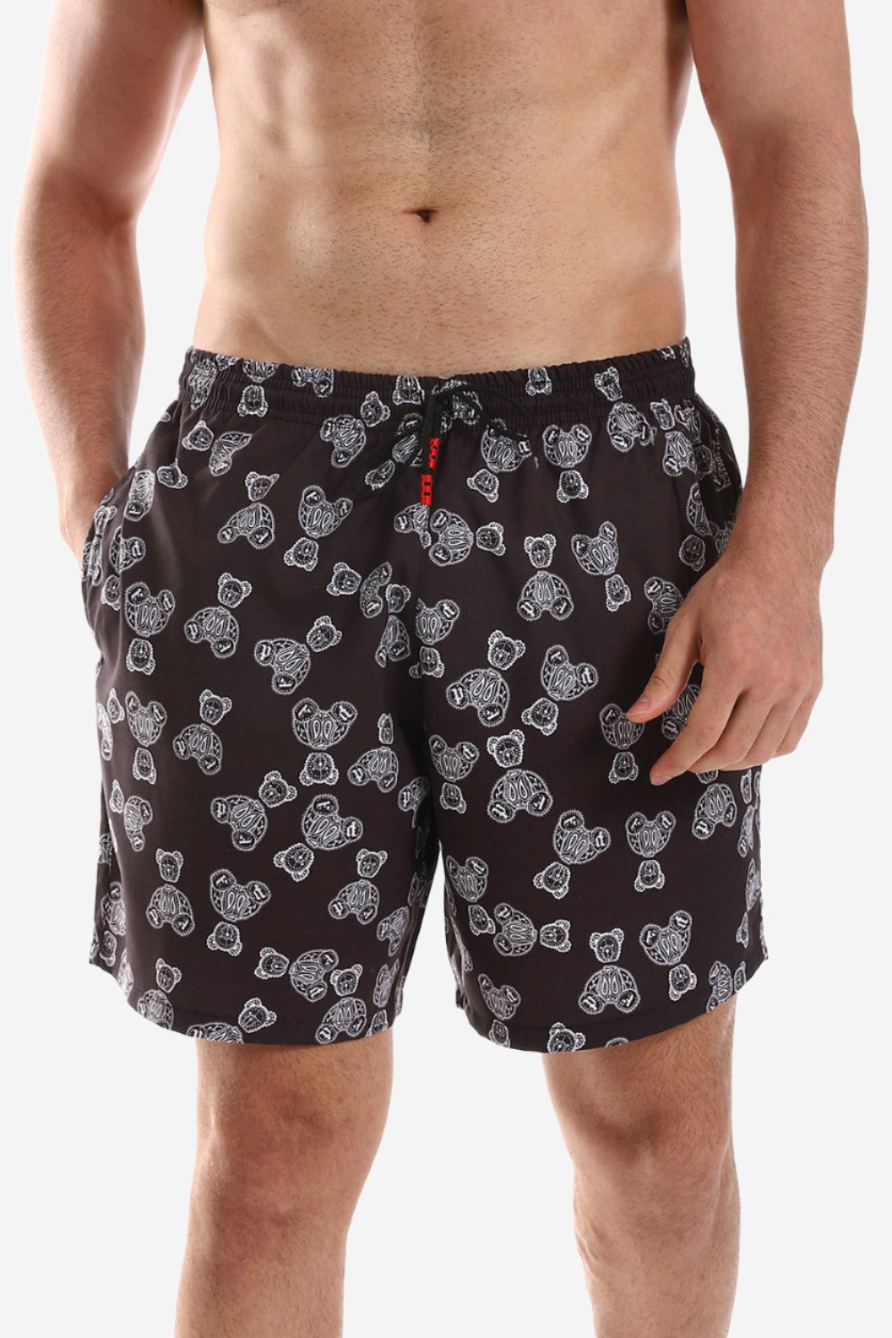 Teddy Bear Patterned Swim Short - Black