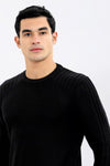 Knitted Acrylic Round Neck Pullover - Black