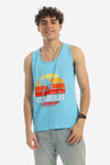 "Hawaii" Front Printing Summer Tank Top - Light Blue