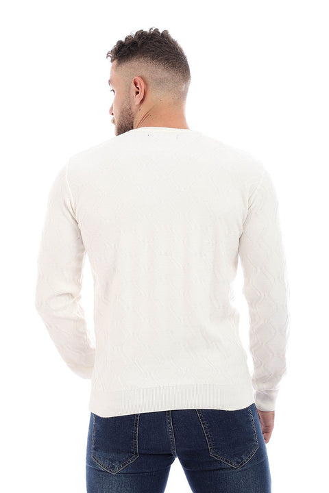 Knitted Off White Pullover With Ribbed Hem
