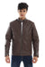 Shoulder Stitching Details Long Sleeves Brown Leather Jacket