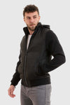 Front Zipper Hooded Neck Black Puffer Jacket