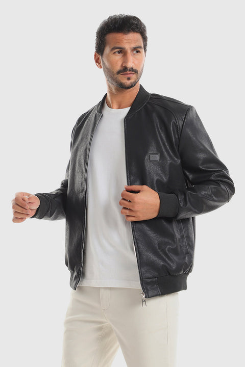 Quilted black leather jacket