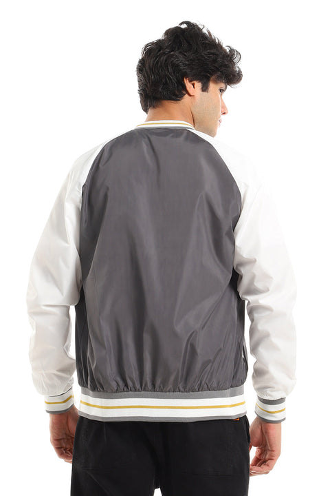Color Block Casual Bomber Jacket With Mandarin Neck