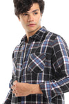 Casual Plaid Button Down Shirt With Two Chest Pockets - Black, Blue & White