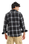 Casual Plaid Button Down Shirt With Two Chest Pockets - Grey, Black & Yellow