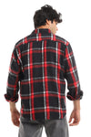 Casual Plaid Button Down Shirt With Two Chest Pockets - Red, Black & White