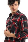 Casual Plaid Button Down Shirt With Two Chest Pockets - Red, Black & White