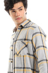 Casual Plaid Button Down Shirt With Two Chest Pockets - Grey, Yellow & Black