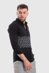 Printed Long Sleeves Button Down Shirt-Black