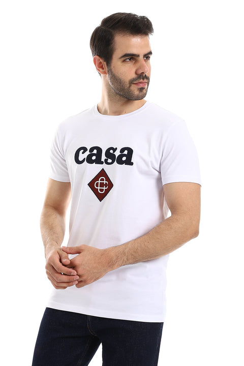 White Cotton Tee With Chest Stitched "Casa" Patch