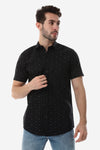 Self Pattern Buttons Down Closure Shirt - Black