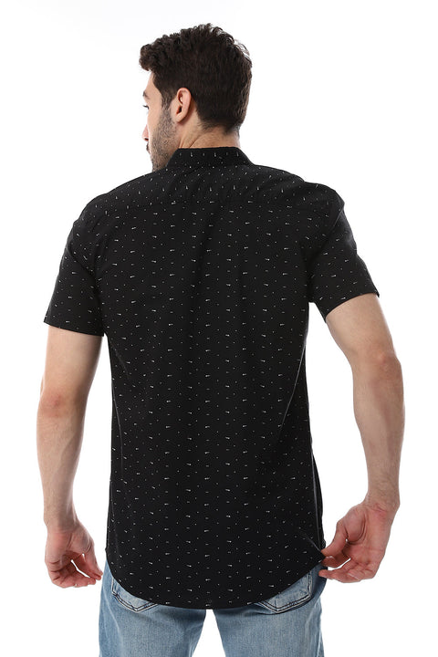 Self Pattern Buttons Down Closure Shirt - Black