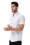 Self Pattern Buttons Down Closure Shirt - White