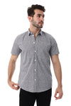 Grey & White Self Pattern Short Sleeves Shirt