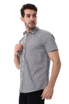 Grey & White Self Pattern Short Sleeves Shirt