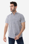 Grey & White Self Pattern Short Sleeves Shirt