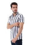 Striped Pattern Short Sleeves Shirt - White & Cider Brown