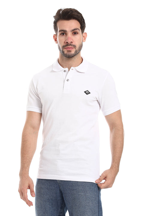 Double Buttoned Short Sleeves Pique White Polo Shirt