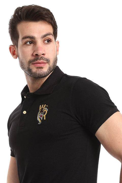 Stitched Chest Logo Pique Patterned Polo Shirt - Red