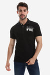 Side Stitched Patch Cotton Polo Shirt - Black