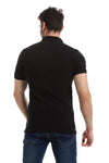 Side Stitched Patch Cotton Polo Shirt - Black