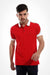 Buttoned Neck Half Sleeves Polo Shirt - Red & White