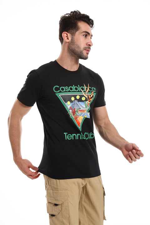 Chest Triangular "Casablance Tennis Club" Black Tee