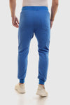 Solid Elastic Waist With Drawstring Pants - Blue