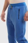 Solid Elastic Waist With Drawstring Pants - Blue