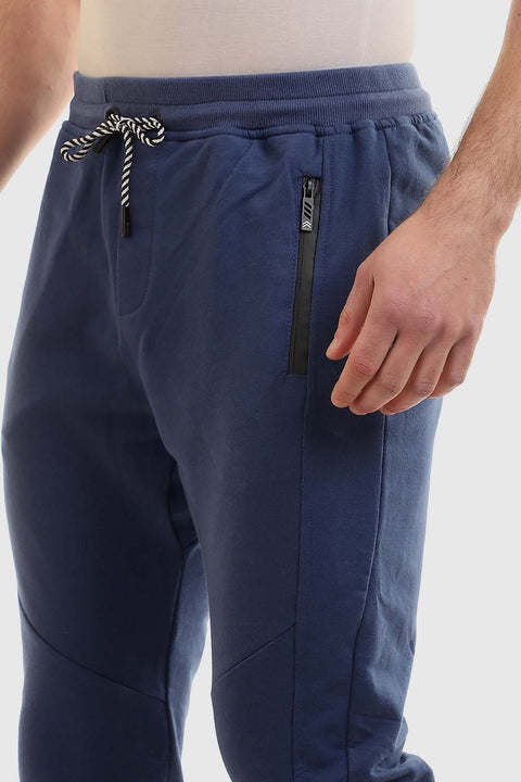Solid Elastic Waist With Drawstring Pants - Indigo