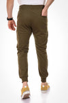 Zipped Pockets Slip On Sweatpants With Hem - Military Green