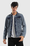 Denim Jacket With Front Pockets - Washed Blue