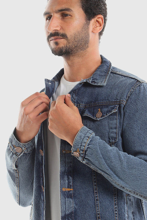 Denim Jacket With Front Pockets - Standard Blue