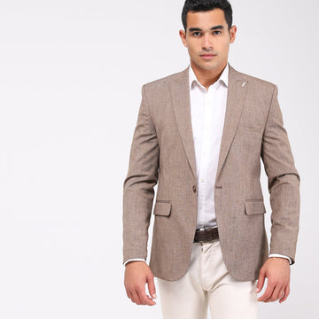 Slub Pattern Regular Fit Blazer - Caffee