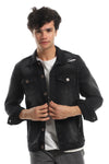 Ripped Details Below Waist Length Denim Jacket- Black