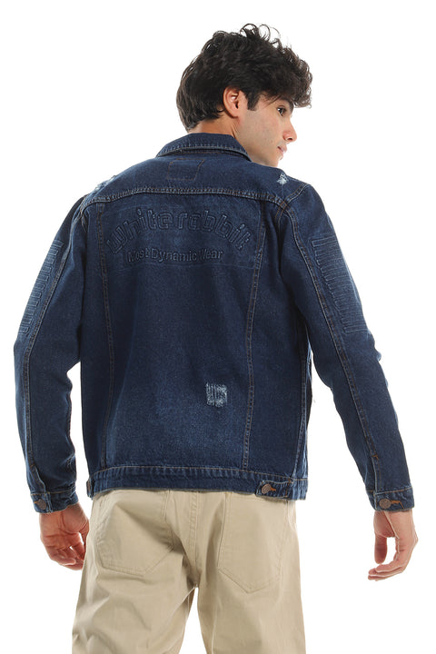Denim Jacket With Front Pockets - Washed Blue