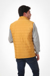 Waterproof Adjustable Hooded Buffer Jacket With Cotton Sleeves - Mustard