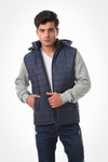 Waterproof Adjustable Hooded Buffer Jacket With Cotton Sleeves - Navy Blue