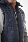 Waterproof Adjustable Hooded Buffer Jacket With Cotton Sleeves - Navy Blue